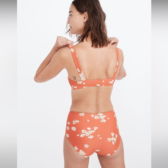 Madewell Retro High-Waisted Balconette Bikini Top & Bottom- Orange Daisies- Med - Picture 8 of 15